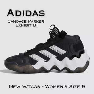 Adidas Candace Parker Exhibit B Womens 9 Mid Black White Shoes Basketball NEW